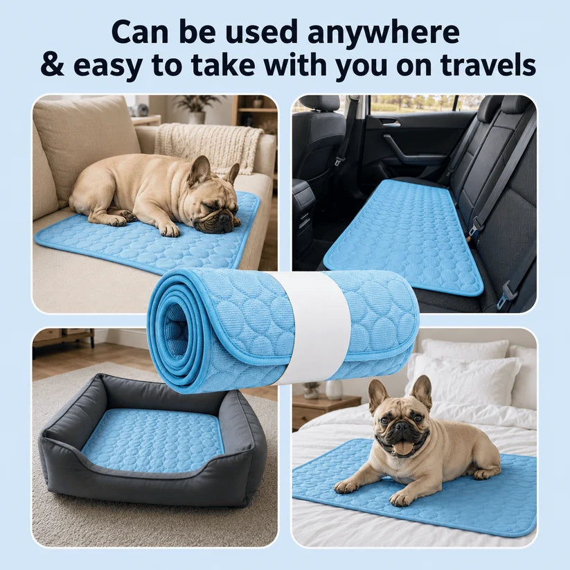 Portable dog cooling mat for home and travel