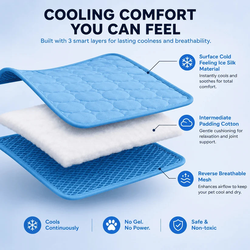 Breathable ice silk dog cooling mat layers
