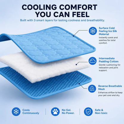 Breathable ice silk dog cooling mat layers